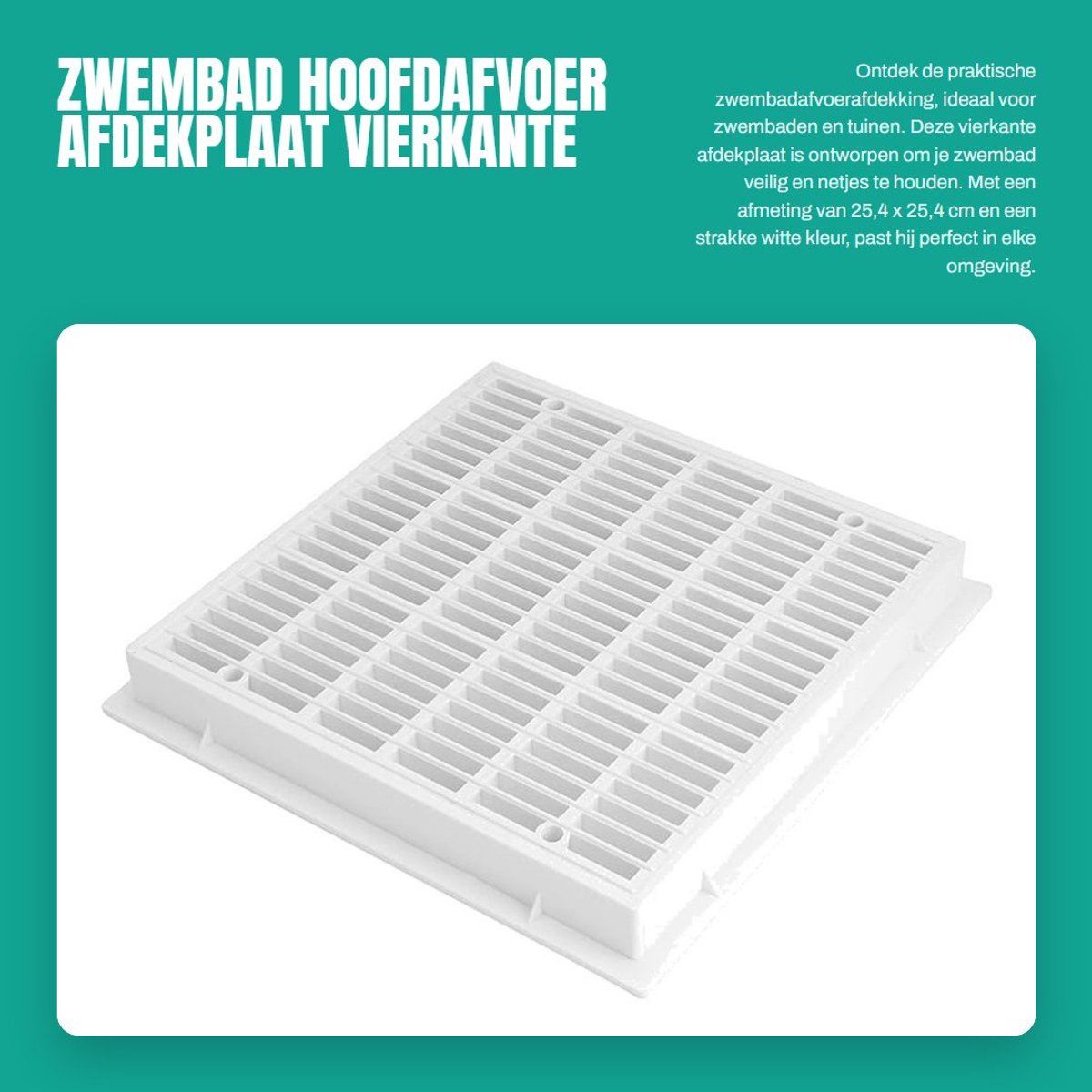 Dailygoods- Afdekplaat Zwembad - Vierkante Vorm - Rooster Design - Kunststof - 25,4 x 25,4 x 3,1 cm - Geschikt voor Whirlpools - Zwembadafdekking