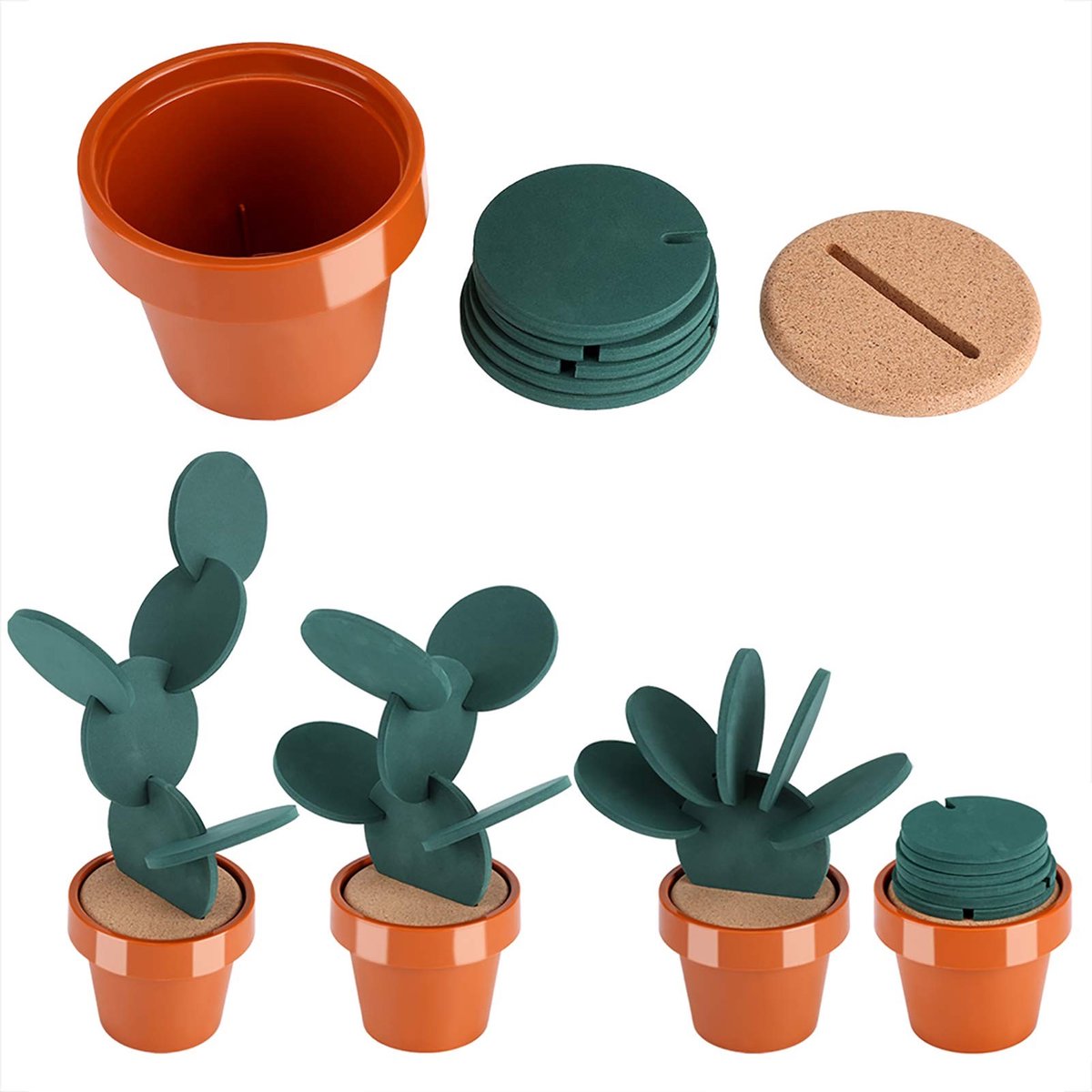 Dailygoods- Onderzetters Hittebestendig - Onderzetters voor Glazen - Onderzetters met Houder - Onderzetters Kurk - Onderzetters voor Pannen - Set van 6 met Bloempot - Bekeronderzetters