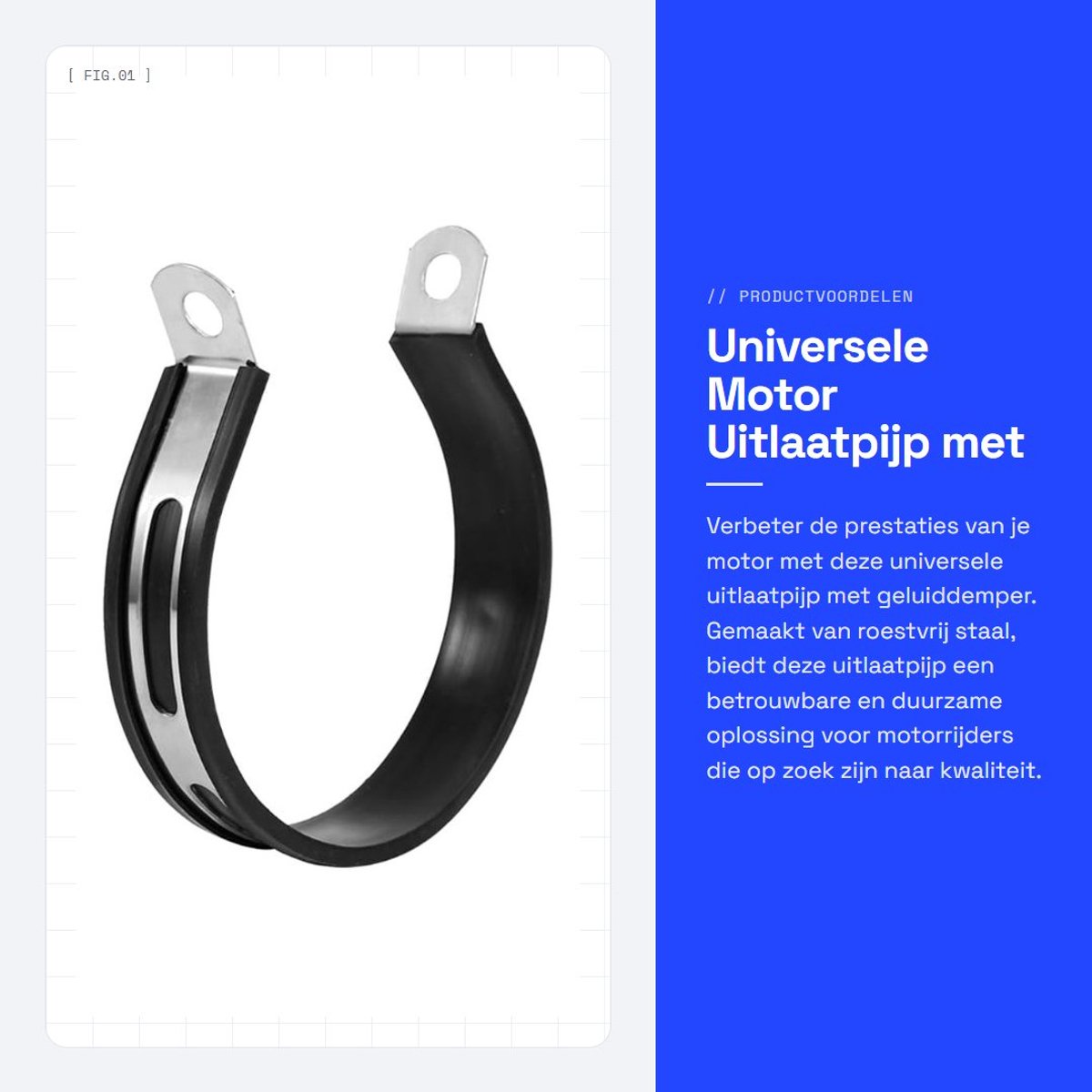Dailygoods- Uitlaatpijp Universeel - Uitlaatdemper - Montagebeugel - Roestvrij Staal - Halve Cirkel - Zwart/Zilver