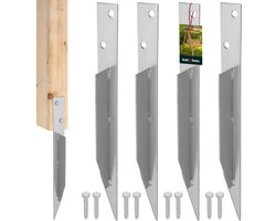 KOTARBAU® Set vom 4 Grondankers, Thermisch Verzinkt Staal, 44.5x4 cm, Zilver, Bodemankers, Grondankers voor Schommel, Paalhouder