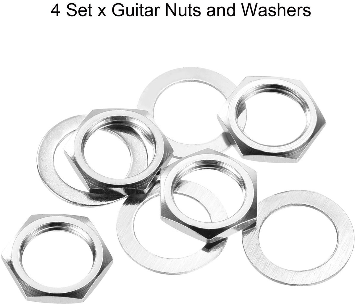 Dailygoods- Gitaarmoeren Set van 4 - 3/8" Moeren - Ringen - Zilver - Gitaar/Bas - Ingang/Uitgang - Jackmoeren
