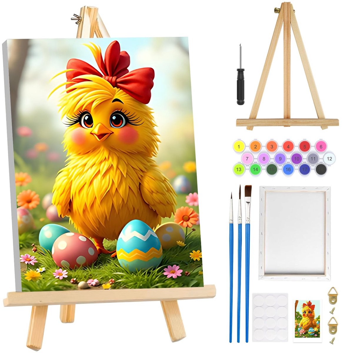 Dailygoods- Schilderen op Nummer - Voor volwassenen - Met lijst - Houten ezel - Doe-het-zelf Olieverfschilderij - 3 Penselen - Voorbedrukt Canvas - Doe-het-zelf Schilderij