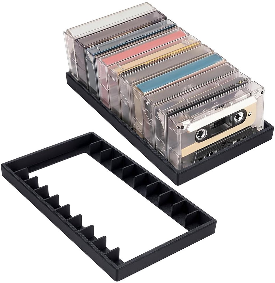 Dailygoods- Cassettehouder 2 Stuks - Tape Organizer - Opslag Rack - Kunststof - Zwart - Geschikt voor 20 Cassettetapes - Cassetteopslag