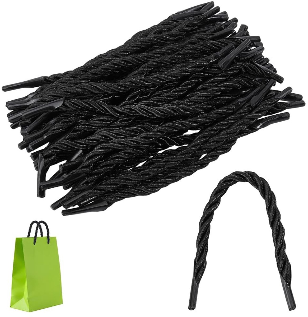 Dailygoods - BENECREAT 200 stuks gedraaide geschenkzaktouw, gevlochten touw met gedraaide handgreep met plastic uiteinden, 3 satijnen decoratieve duurzame omzet voor Thanksgiving Kerstmis feestelijke
