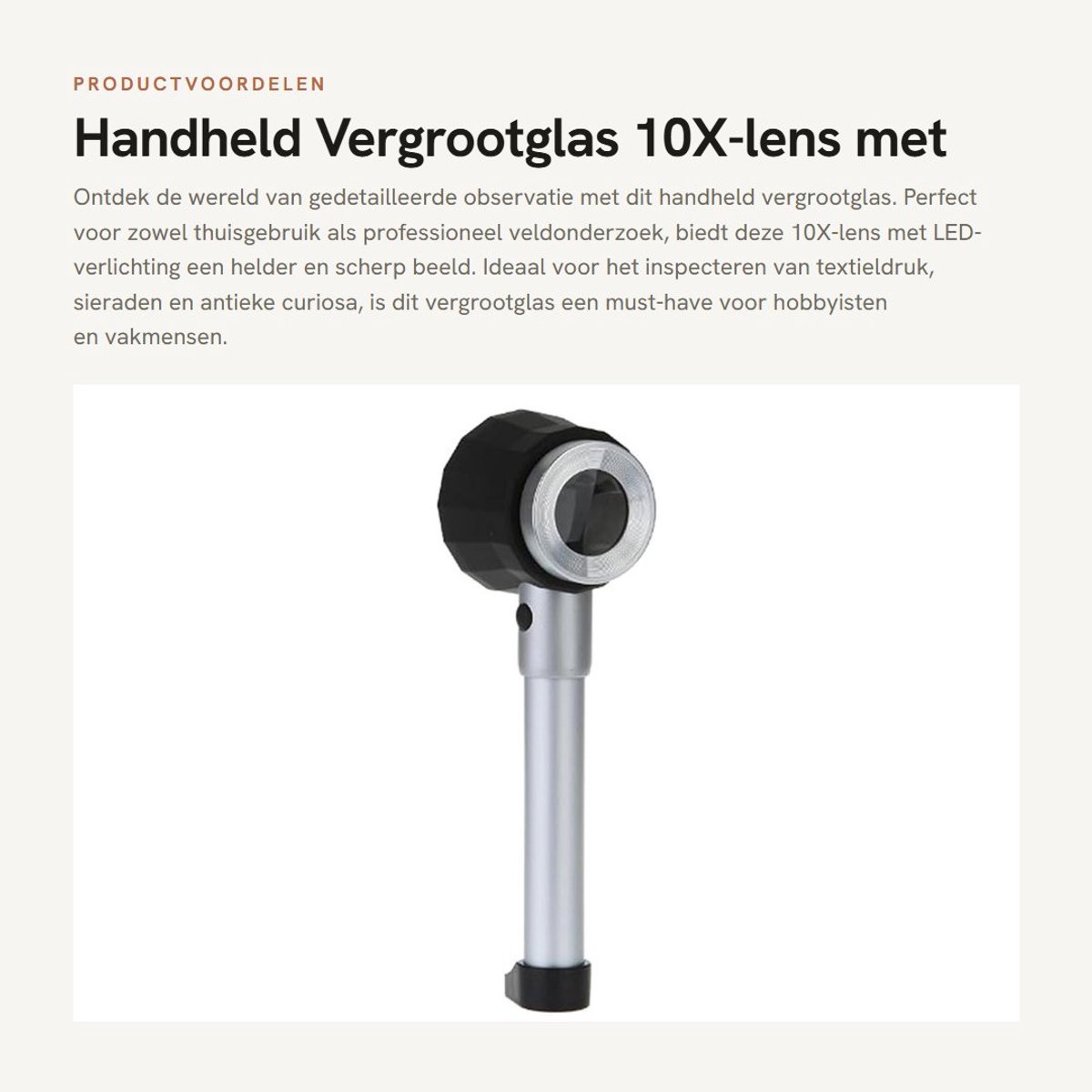 Dailygoods - Handheld Vergrootglas - 10X-lens met LED-Licht - Zwart Wit - Ideaal voor Inspectie - Geschikt voor Schoonheid en Kunst