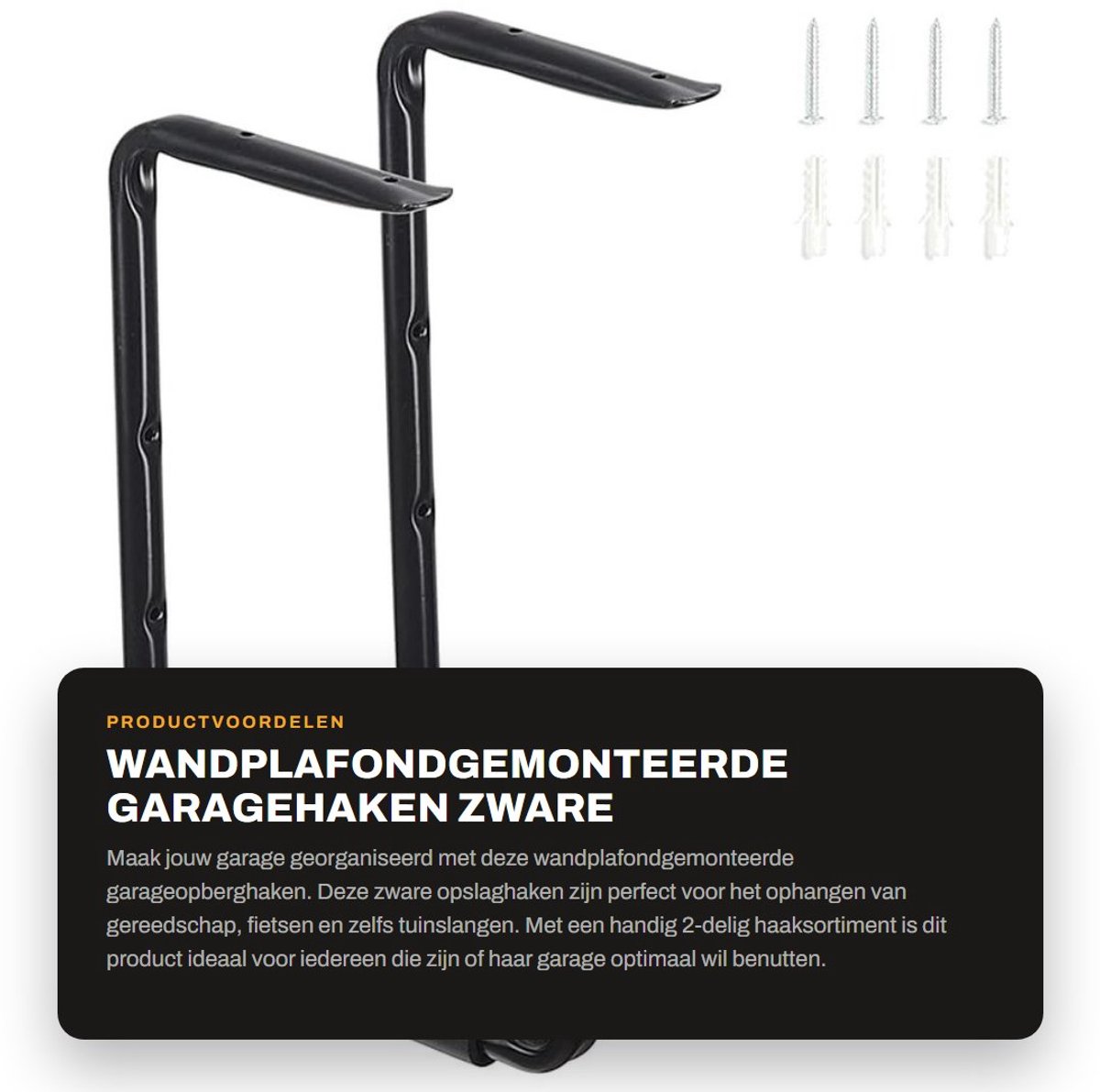 Dailygoods- Opberghaken Zwaar Belastbaar - Garageopberghaken - Gereedschapshangers - Organizer voor Ladder/Fiets - 2 Stuks - Wandmontage 34 x 24 cm - Garagehangers