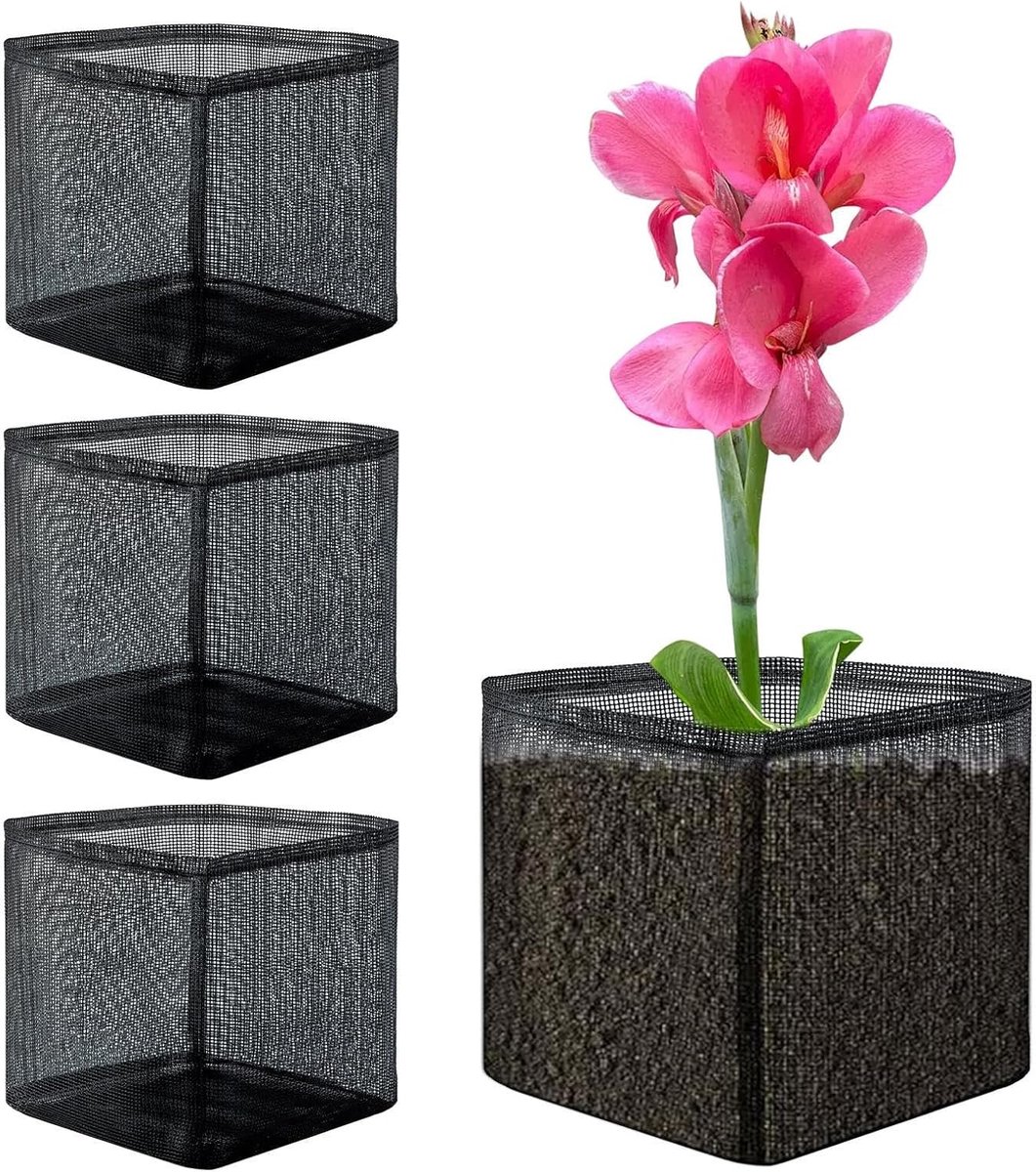 Vijvermand Waterplanten - Waterplantenbak Net - Planten Kweken - Ademend Net Materiaal - 4 stuks - Zwart