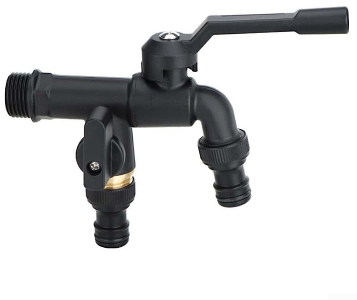 Dailygoods- Tuinslangkraan Zwart Koperen - Vorstvrije - Dubbele Uitlaat - 1/2 Inch - Corrosiebestendig - Ideaal voor Buitengebruik - Buitenkraan