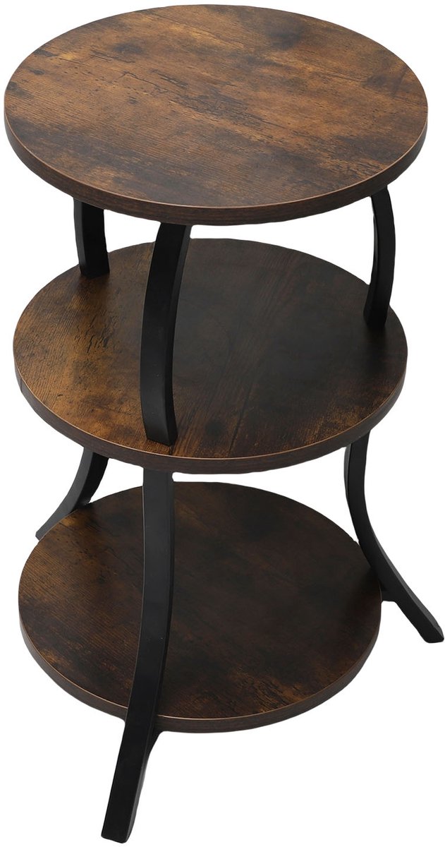 Ronde Bijzettafel 30x30x55 cm 3 Laags MDF Metaal – Industrieel Design – Opbergtafel Nachtkastje