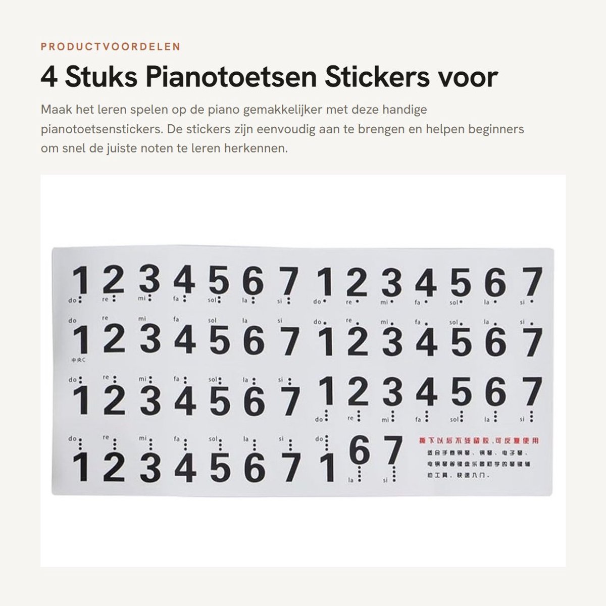 Set van 4 Sticker Sets voor Lessen op Piano en Keyboard (88/61 Toetsen)
