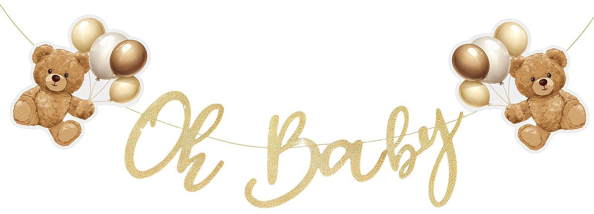 Dailygoods- Babyshower Banner Glinsterend Goud - Beren Decoratie - Feest Decoratie - Karton - Eenvoudig te Monteren - Schattig Ontwerp - Feestdecoratie