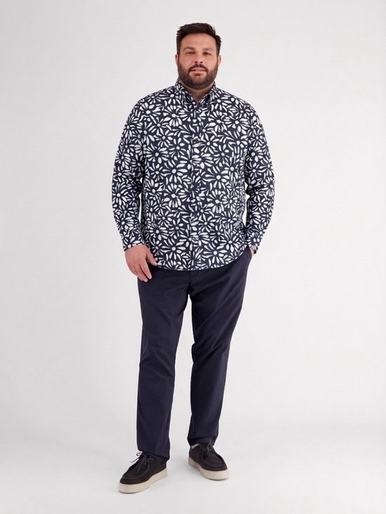 LERROS Overhemd met lange mouwen en bloemenprint in grote maten , Maat: 6XL , Kleur: CLASSIC NAVY , 55% linnen, 45% katoen