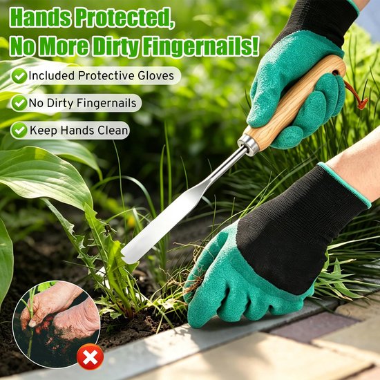 Dailygoods- Onkruidverwijderingsset 2-in-1 - Tuingereedschapset - Terrasborstel - Onkruidtrekker - Houten handvat - Ergonomisch ontwerp - Tuingereedschap van Dailygoods — afbeelding 4