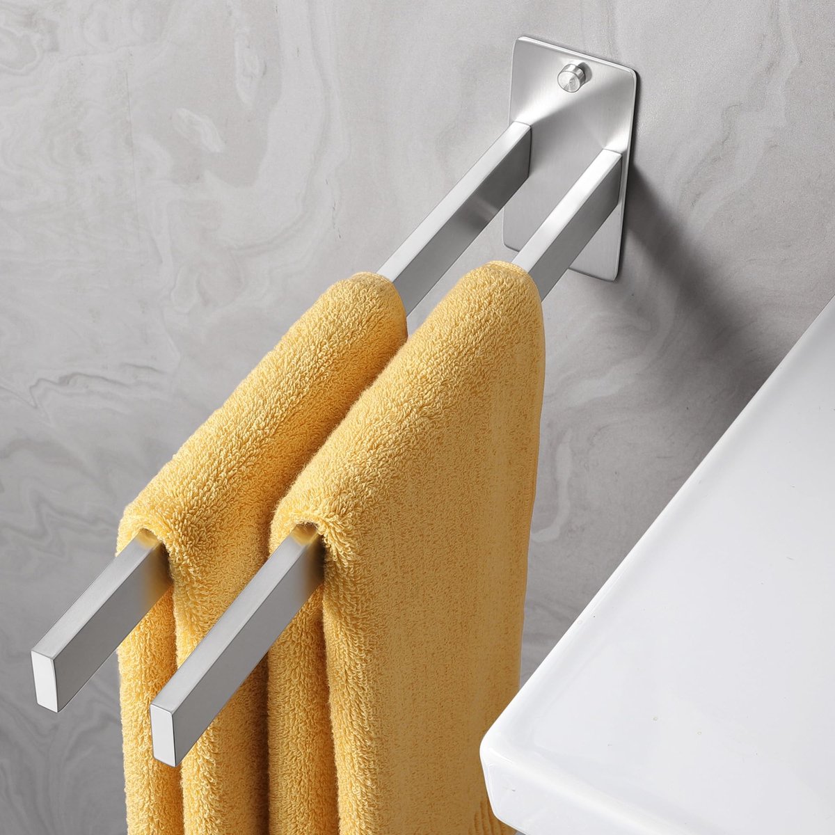 Dailygoods- Handdoekhouder Roestvrij Staal - Dubbele Handdoekhouder - Wandmontage - Stabiel en Duurzaam - Eenvoudige Installatie - Geborsteld Uiterlijk - Handdoekrek