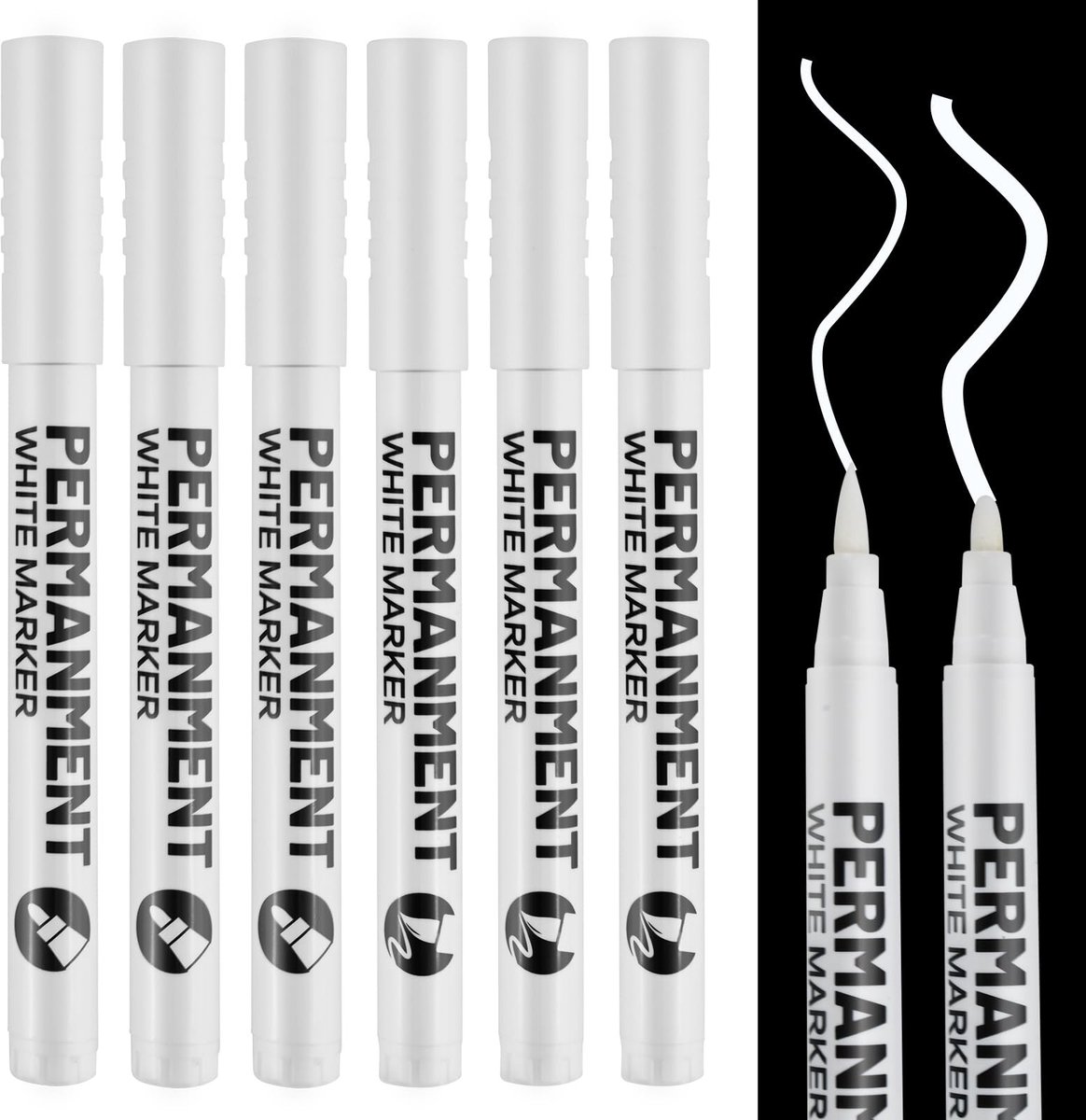 Dailygoods- Markeerstiften 6 Stuks - Permanente Witte Waterdichte Markers - Hoge Kwaliteit Acrylverf - Multifunctioneel - Snel Drogen - Verfmarkers