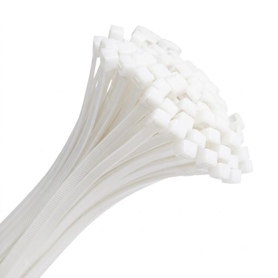Een bos witte kabelbinders.