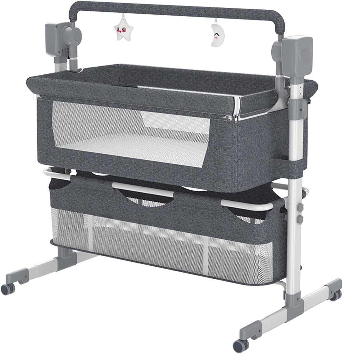 Baby Bedje - Wieg Kinderbed - Veilig Slapen - Verstelbaar & Muziek - 105 x 55 cm - Grijs