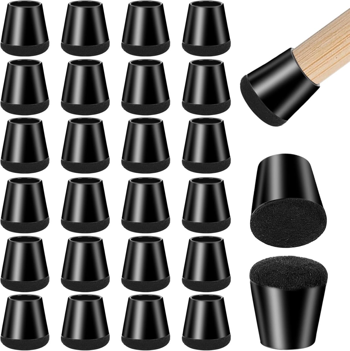 Stoelpootdoppen - Meubelbeschermers - Vloer Beschermen - Verstevigd Vilt - 24 Stuks - Zwart