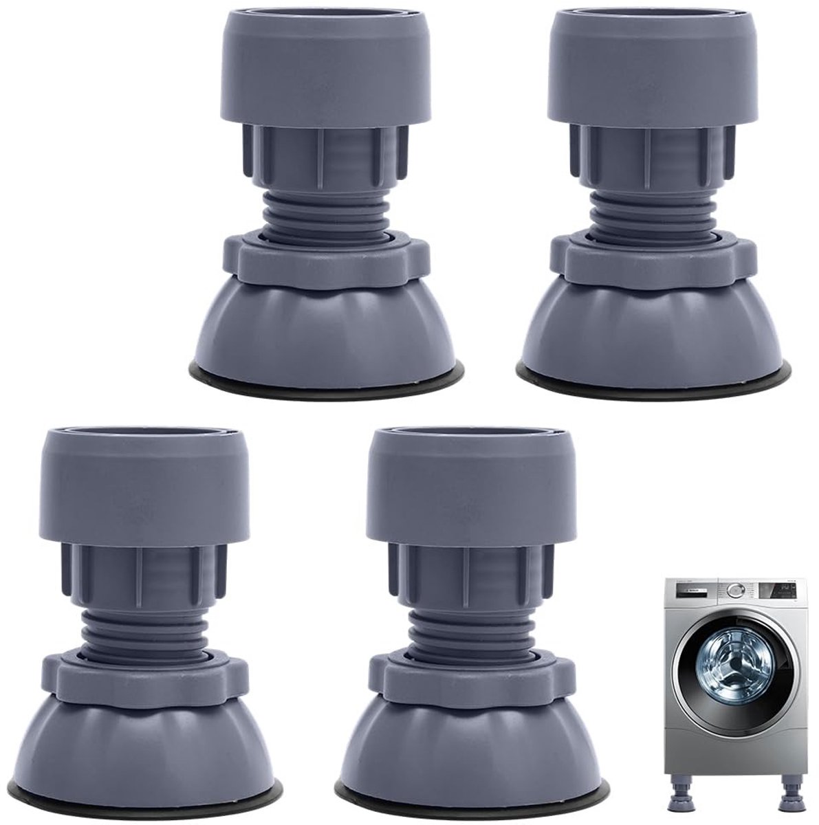 Dailygoods- Trillingsdempers 4 stuks - Antitrillingsdemper - Verstelbare Wasmachine Voetjes - Hoogte 9,5/12,5 cm - Schokdemper - Antislip en Vochtbestendig - Wasmachinevoetjes