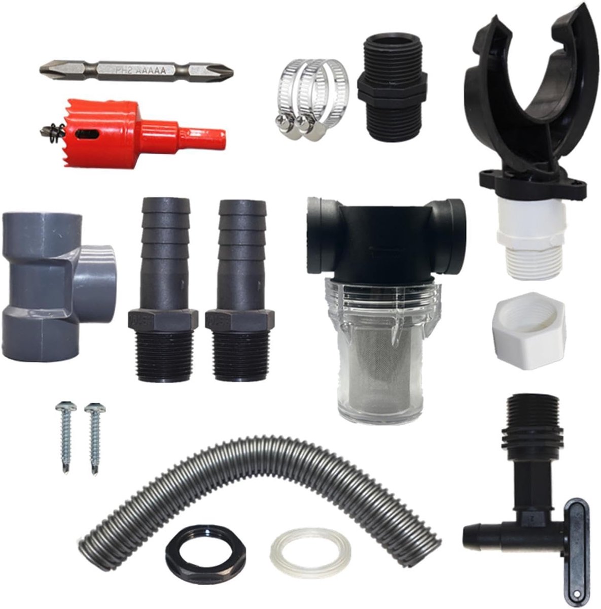 Regenwateropvangsysteem - Regenton Connectorset - Tuin Water Geven - Duurzaam Materiaal - 100-110mm Pijp - Zwart