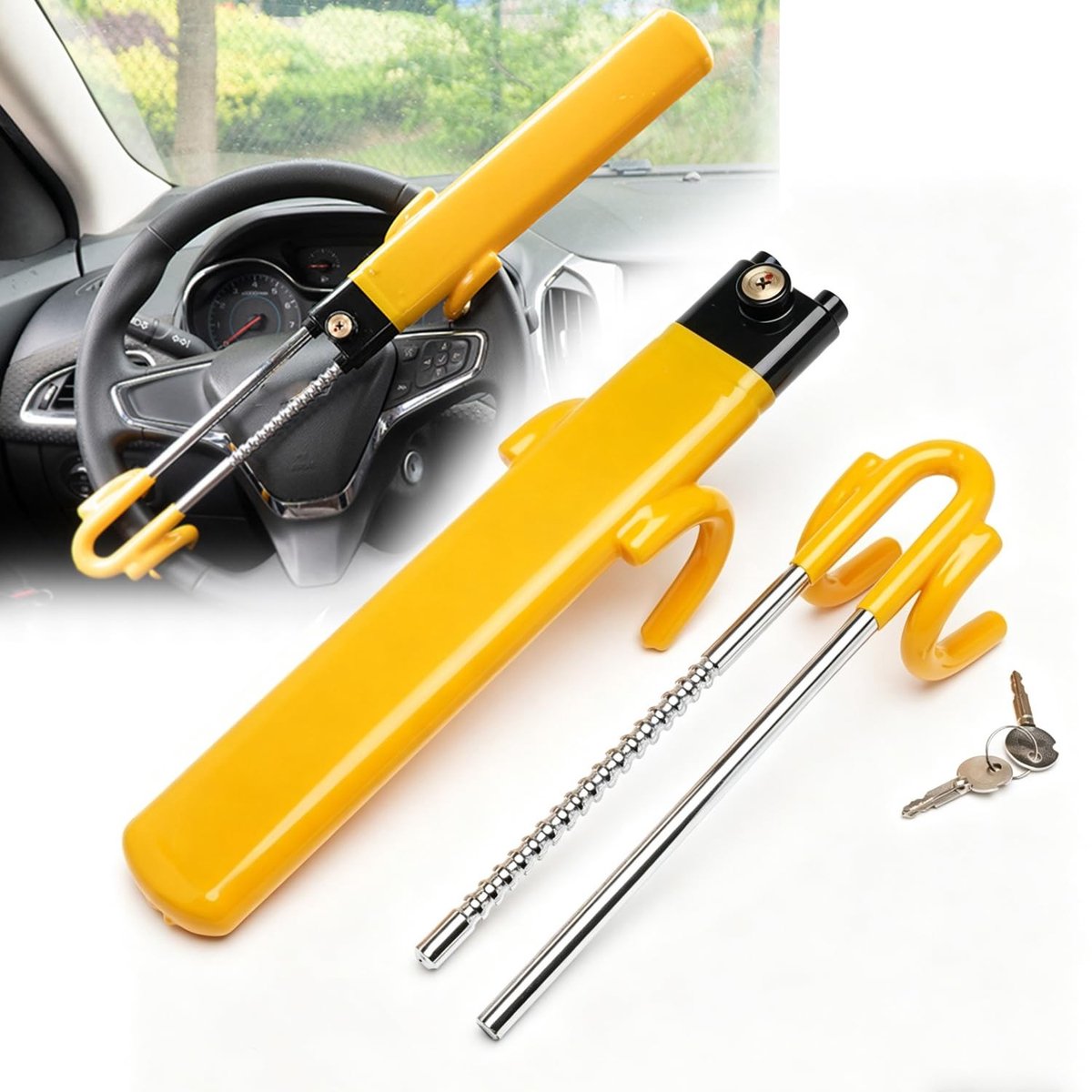 Dailygoods- Stuurslot Intrekbaar - Diefstalbeveiliging - Autoslot - Geschikt voor Auto/SUV/Vrachtwagen - Ruimtebesparend Ontwerp - Robuuste Constructie