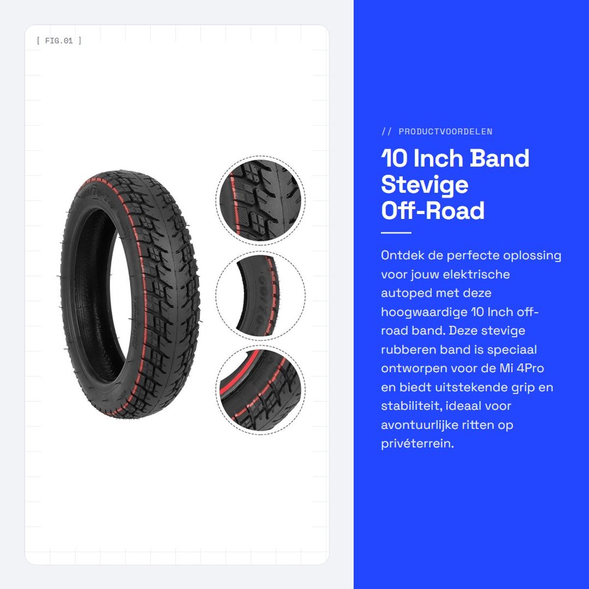 Dailygoods - 10 Inch Band - Stevige Off-Road Band - Hoogwaardig Rubber - Geschikt voor Mi 4Pro - Duurzaam en Praktisch - Verbeter je Elektrische Autoped