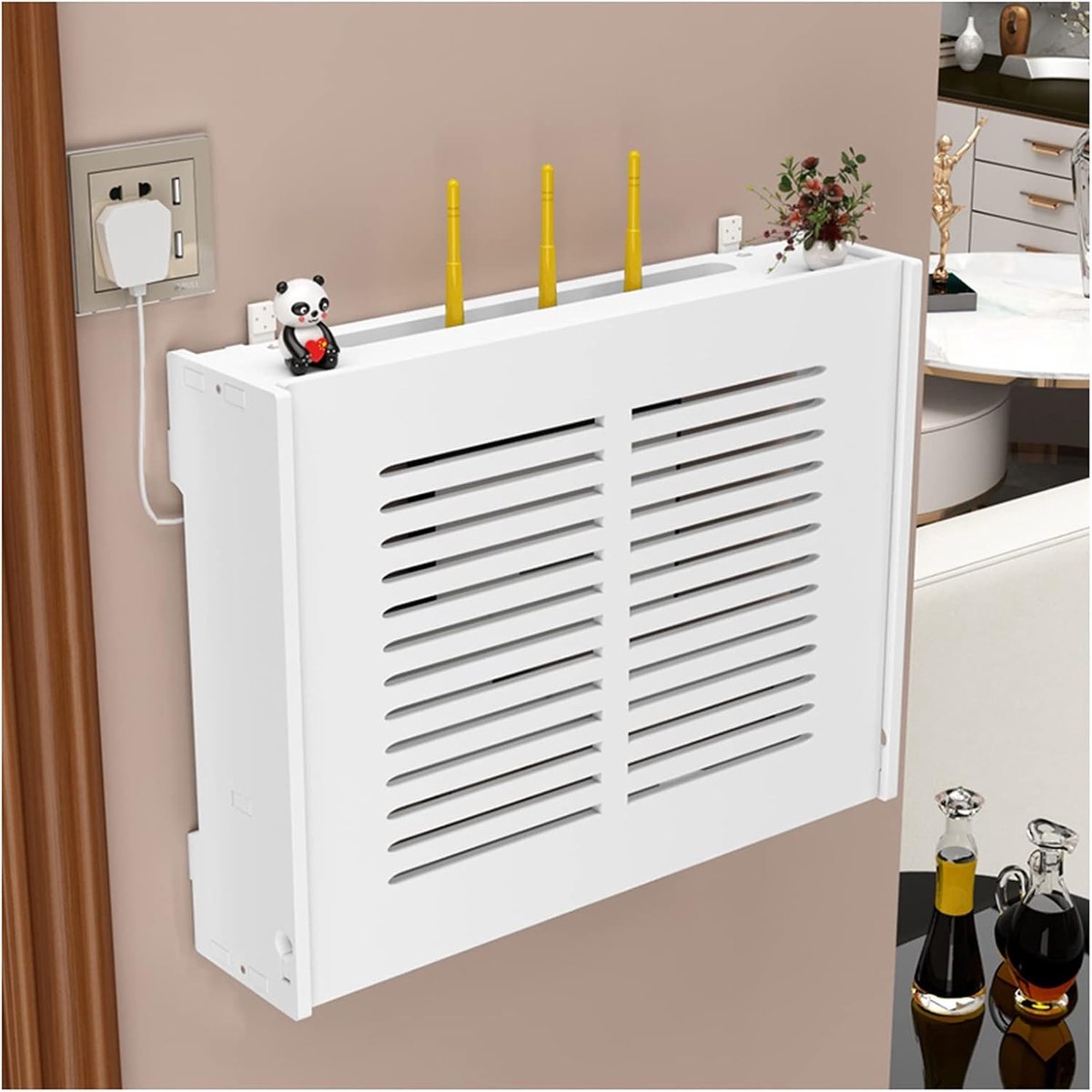 Router Opbergdoos - Kabel Organizer - Kabel Beheer - Muurbevestiging - 47x36x11cm - Wit