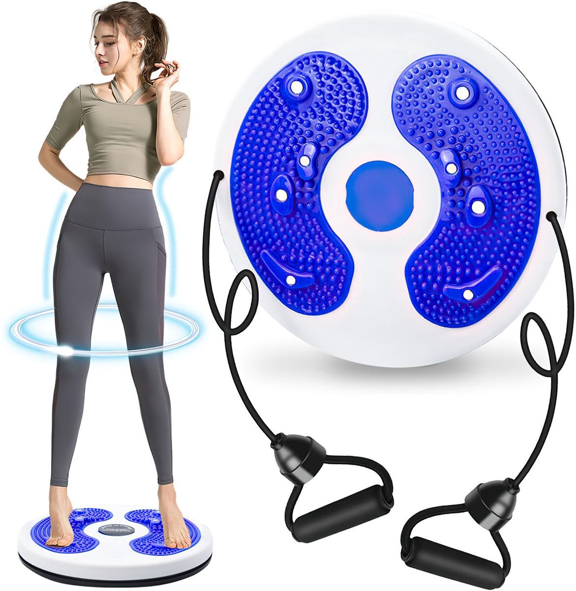 Magnetische Twister met Weerstandsbanden-Tailletrainer-Roterende Fitnessschijf-Core Trainer-Balansbord voor Thuisfitness-Halve Maan Model-Blauw