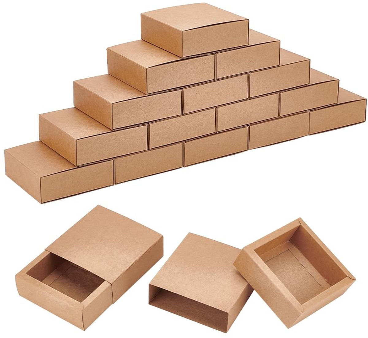 Dailygoods- Kraftpapieren Ladedozen - 20 Stuks - 10 x 10 x 4 cm - Stevig/Duurzaam - Vierkante Geschenkdozen - Koekjesdozen/Sieradenverpakking - Hoogwaardig Kraftpapier