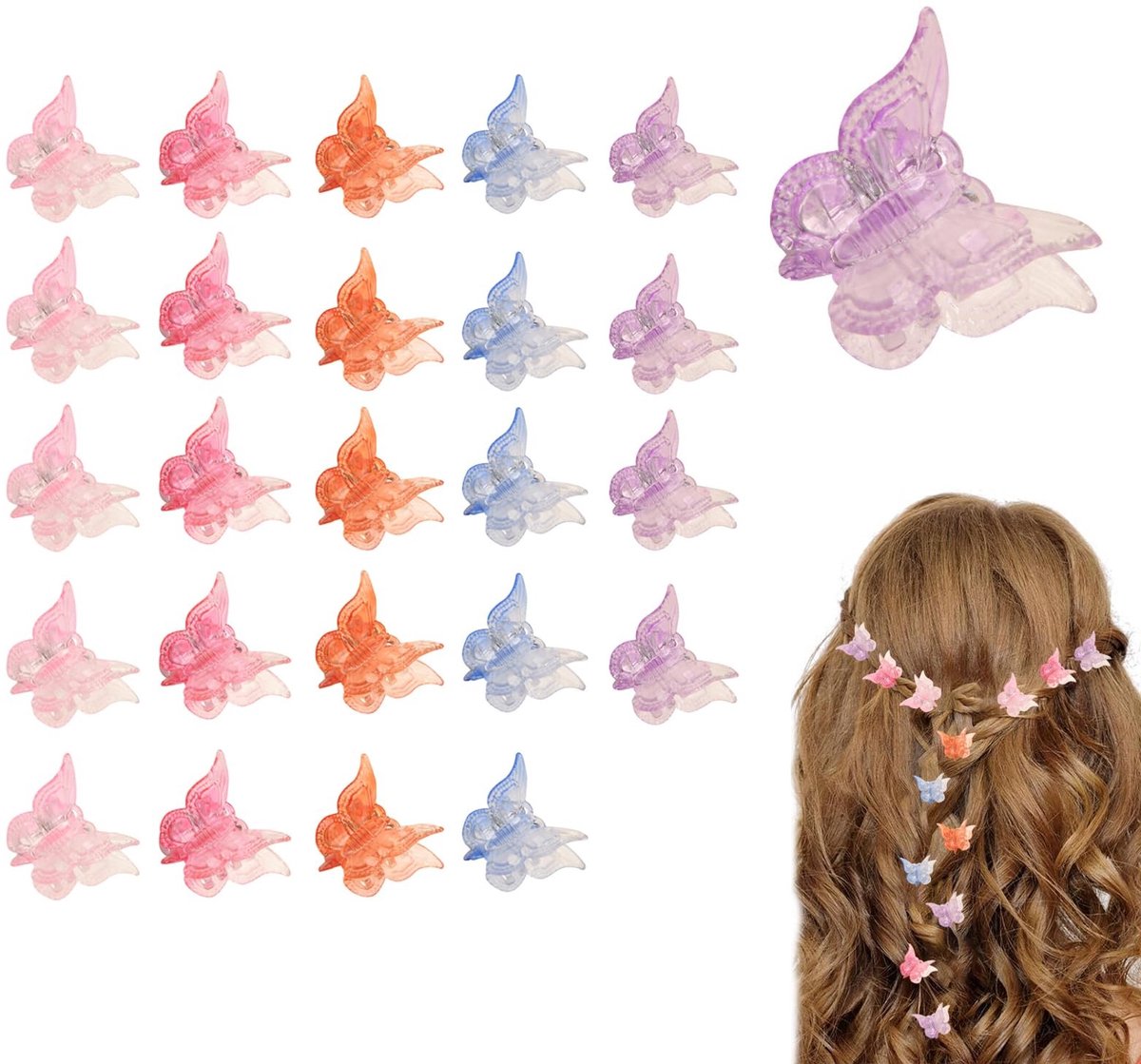 Dailygoods- Vlinderhaarspelden 30 stuks - Mini-vlinderhaarspelden - Haarklemmen - Kleine haarklemmen - Meerkleurig - Schattig vlinderdesign