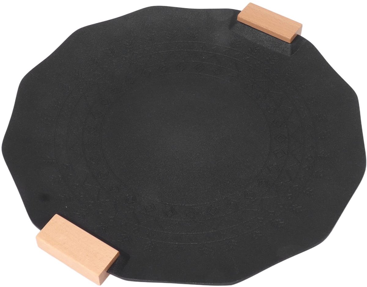 Dailygoods- Grillpan Draagbaar - Antiaanbaklaag - Houten Handvat - Voor Thuis/Camping - 40 cm - Siliconen Bescherming - Barbecuemat