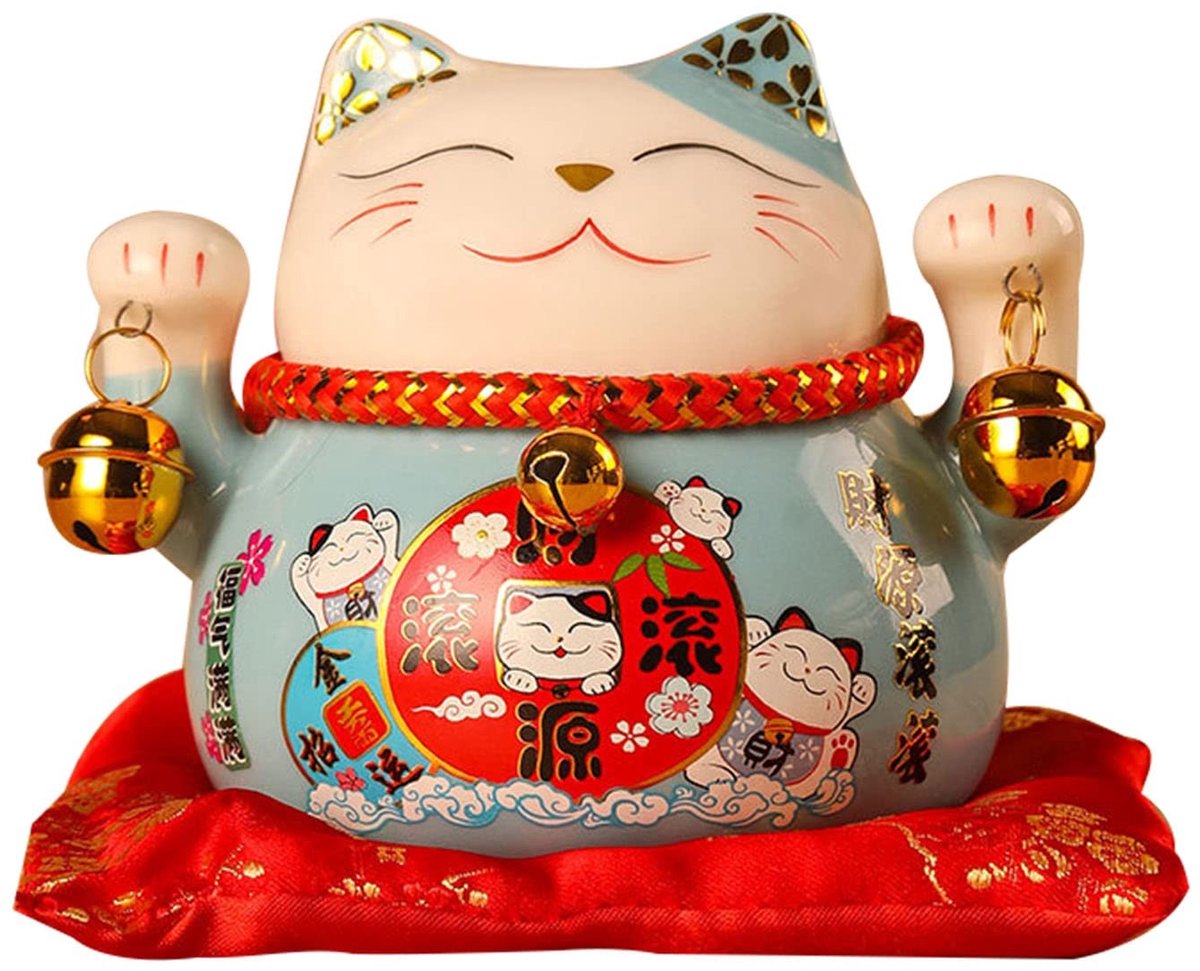 Dailygoods- Lucky Cat Zwaaien – Keramische Gelukskat – Muntbank – 4,5 Inch – Hoogwaardige Materialen – Prachtig Patroon