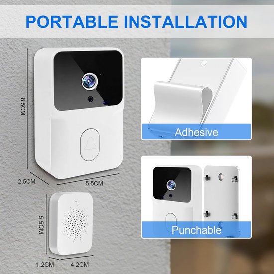 Beveiligingsvideodeurbel - Draadloze camera - Huis bewaken - Tweerichtingsgesprek - 100° Panoramisch - Wit — afbeelding 2