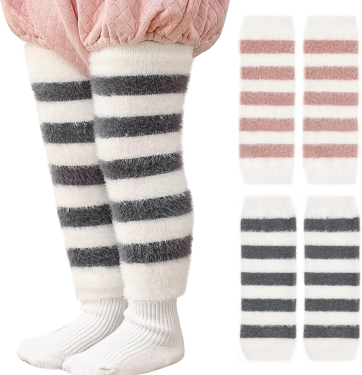 Babys Beenwarmers - Kinder beenstukken - Warmte en bescherming - Zachte acryl stof - One size - Grijs en roze