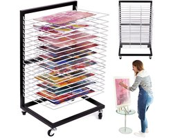 Dailygoods - Klein Hangend Kunst Droogrek met 19 Uitneembare Schappen - Mobiele Droogtoren voor Klaslokalen