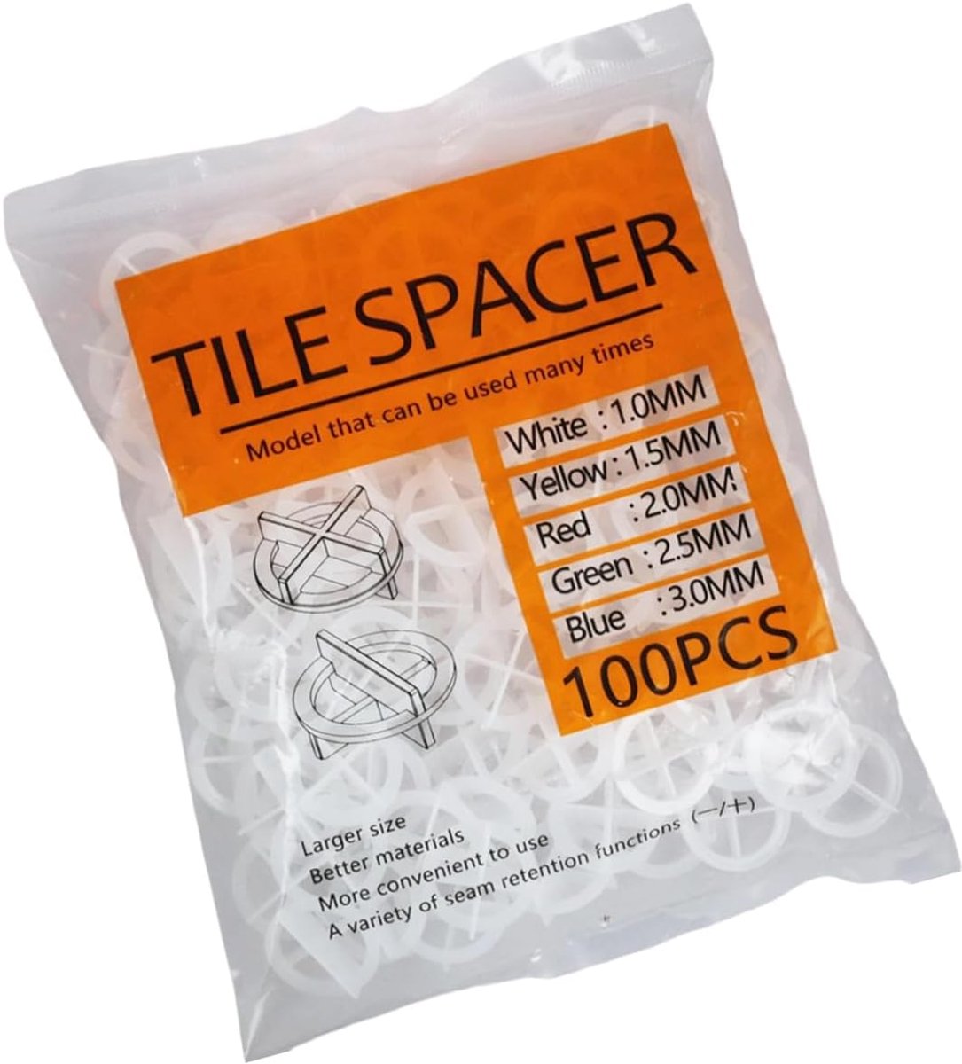 Tegel Installatie Afstandhouders - Nivelleer Clips - Vloer en Wand Plaatsen - Robuust PP Materiaal - 100 Stuks - Assorti