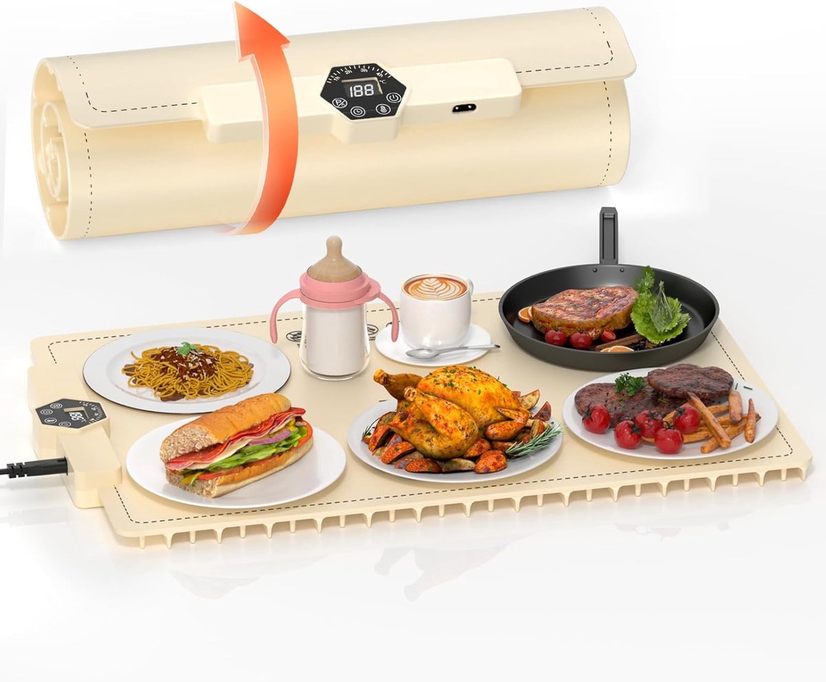 Voedselverwarmer Mat - Elektrische Verwarmer - Buffet Warm Houden - Oprolbaar Draagbaar Design - 5 Temperatuurstanden - Wit