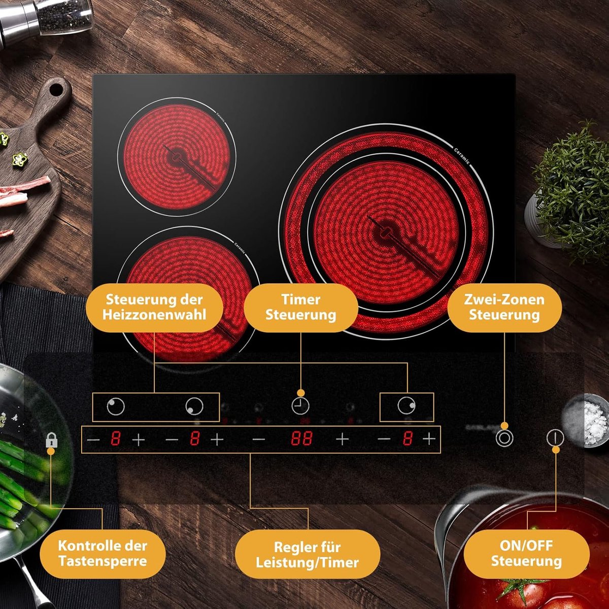 Keramische Kookplaat - Inbouw Kookplaat - Thuis Koken - 3 Kookzones - 59 cm Breed - Zwart
