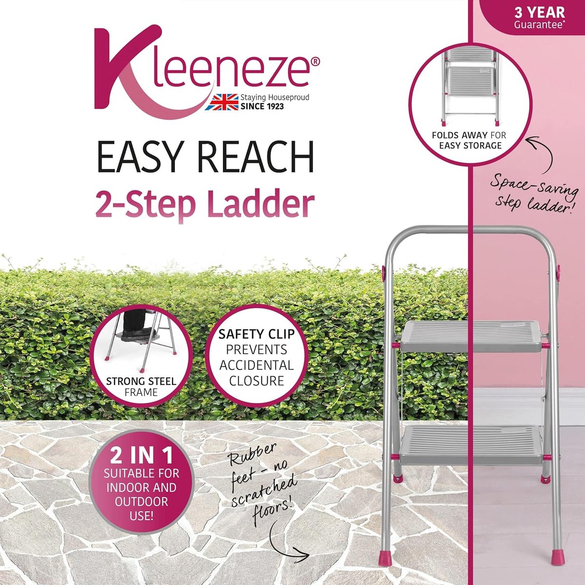 Opvouwbare Keukenladder - Huis ladder - Klus Klaren - Stabiele Stalen Constructie - 80 cm - Grijs