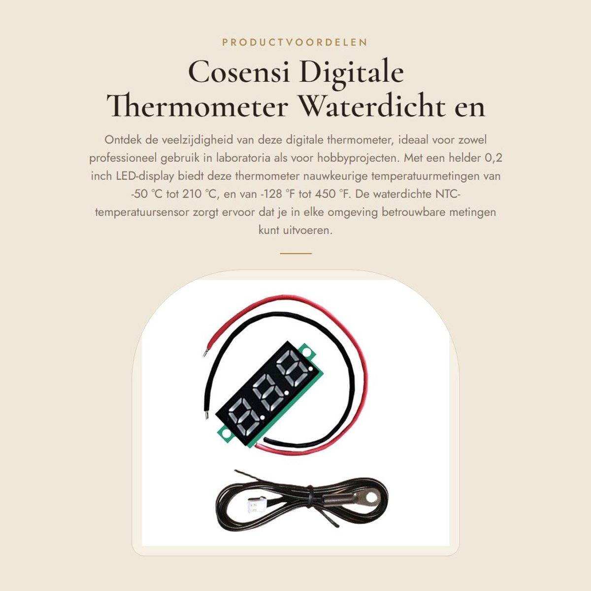 Dailygoods- Digitale Thermometer NTC - Temperatuursensor - Metalen Probe - Meetbereik -50℃ tot 210℃ - 0,2 Inch Display - Nauwkeurigheid 0,1℃