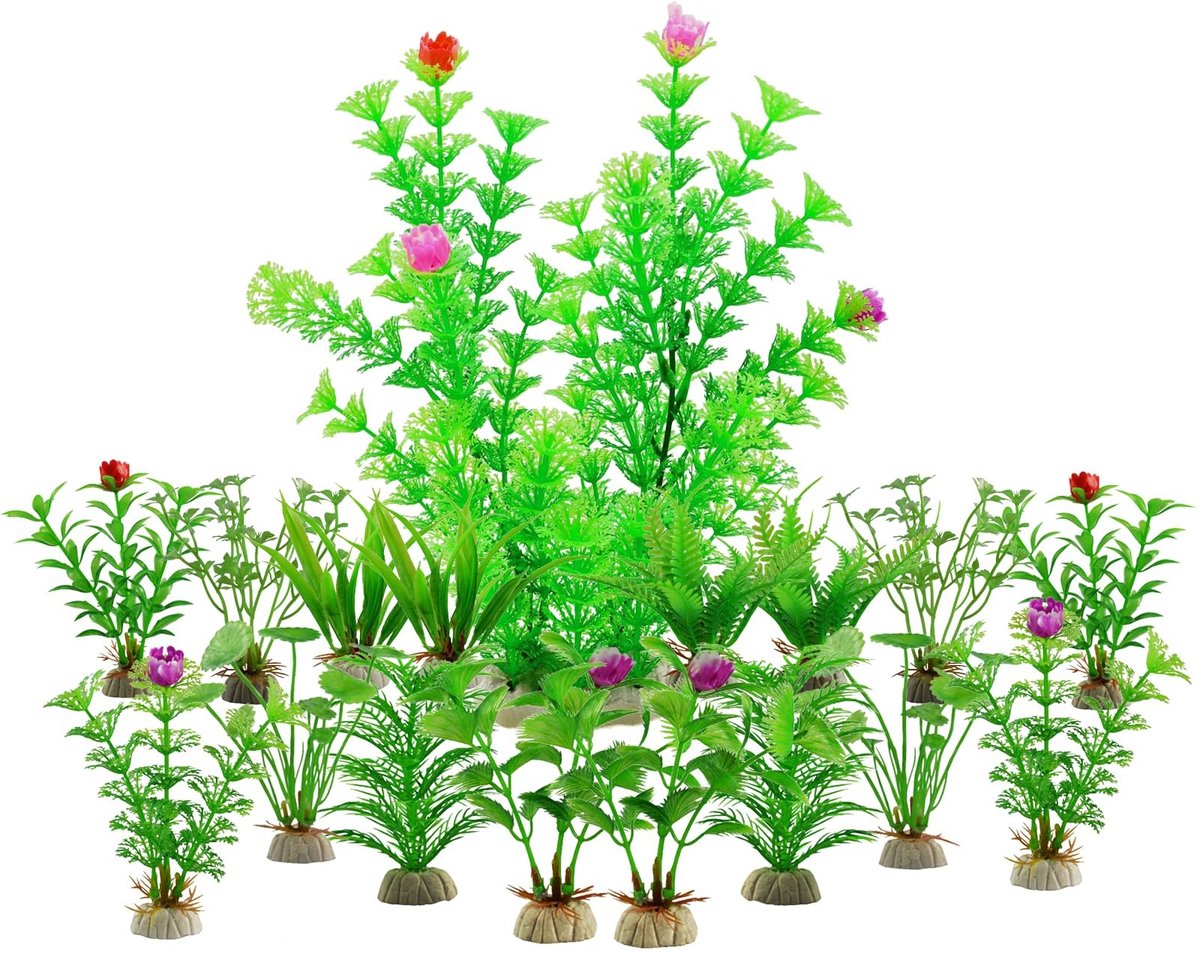 Dailygoods - 17 stuks aquariumplanten, decoratieve plastic planten, groen, aquariumaccessoires, kunstplanten, vis, tank, planten voor aquarium, kunststof planten, aquariumdecoratie