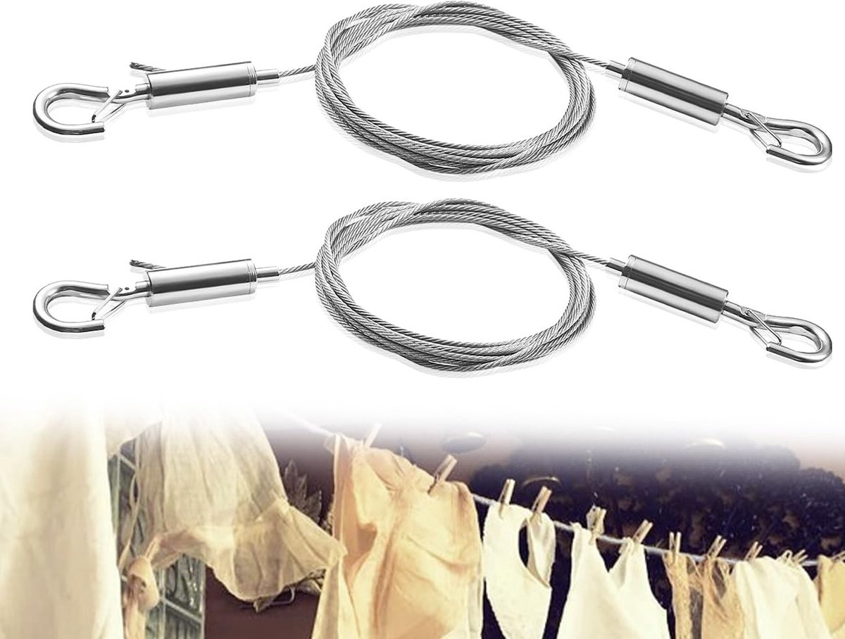 Dailygoods- Staalkabel 2 Stuks - Veiligheidskabelslot - Verstelbare Roestvrijstalen Kabel - Ophangtouw - Touwophanging - Voor Foto's - Draadkabel