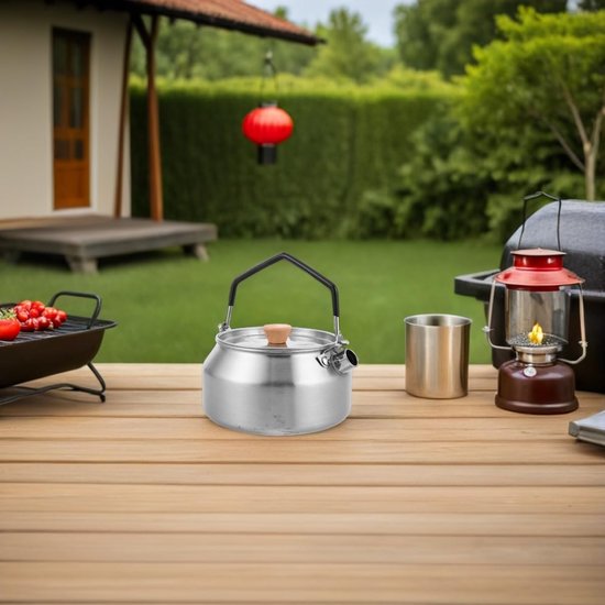 Kampeerketel - Theepot Waterkoker - Outdoor Koken - Roestvrijstaal - 1 Liter - Zilver — afbeelding 5