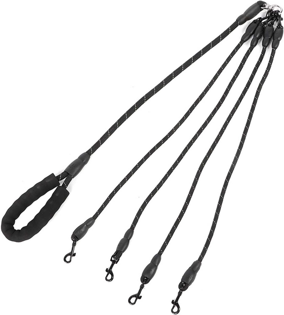 Tangle-Free Hondenriem voor Meerdere Honden, Verstelbare Nylon Leash met Zachte Handgreep voor Wandelen en Training van Twee tot Vier Honden, Zwart