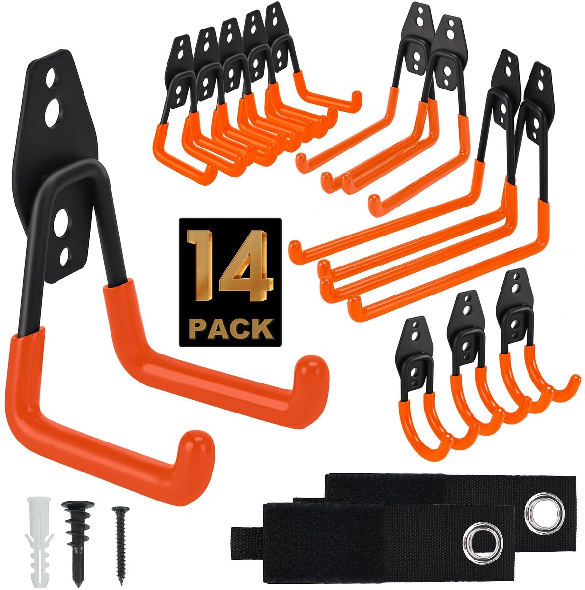 Dailygoods- Garagehaken 14 Stuks - U/Vormige Haken - J/Vormige Haken - Tuingereedschap - Garageopslag - Eenvoudig te Installeren - Opslaghaken