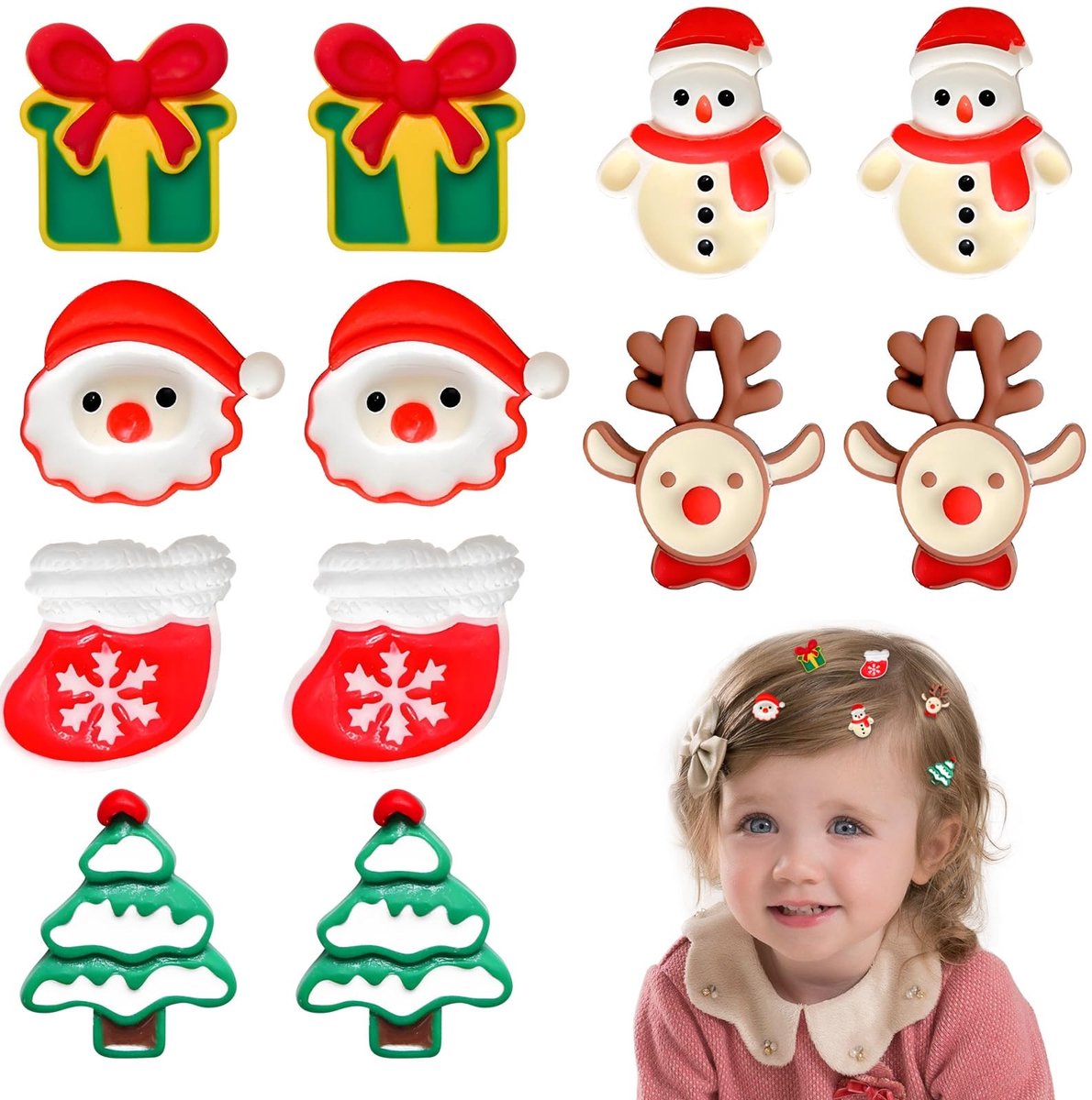 Dailygoods- Kersthaarklemmen 12 stuks - Mini-haarstrikken - Haaraccessoires vrouwen - Haarspelden - Kersthaaraccessoires - Pluche materiaal
