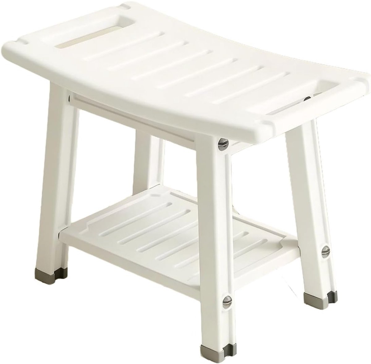 Douchestoel met opbergruimte - Badkamerkruk - Veilig douchen - H-vormige zitting - 46x46x56cm - Wit