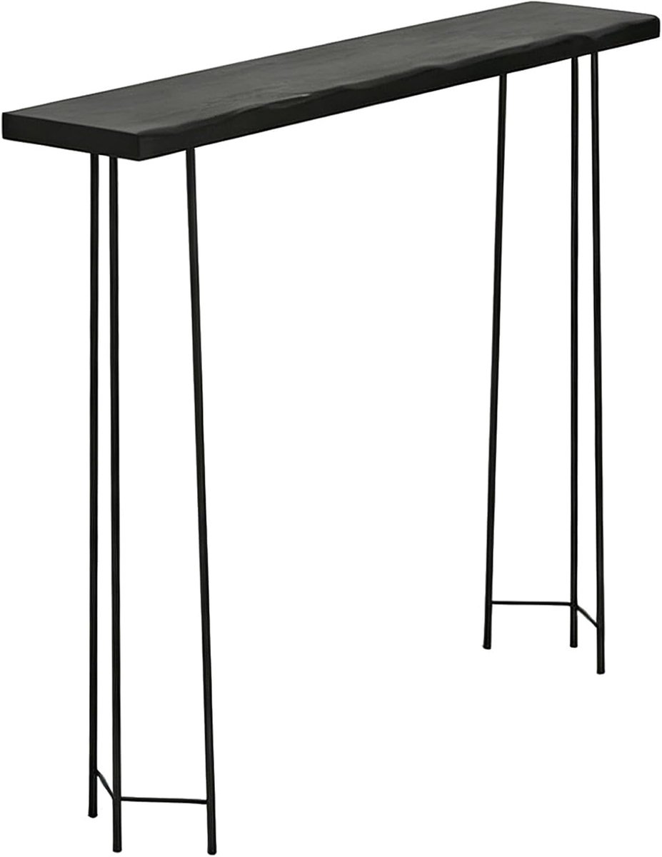 Houten Sidetable - Smalle Tafel - Entree Decoratie - Natuurlijke Rand - 100x20x90cm - Zwart