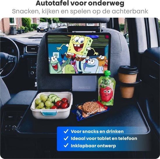 Phreeze Auto Organizer - Autostoel Organizer voor Kinderen - Reistafel & Speeltafel - Stevig - Inklapbaar - Robuuste Autotafel - Met Bekerhouder, Tablet houder & Telefoonhouder Auto - Hoofdsteun Montage - Geschikt voor MagSafe, iPad & iPhone van Phreeze — afbeelding 2
