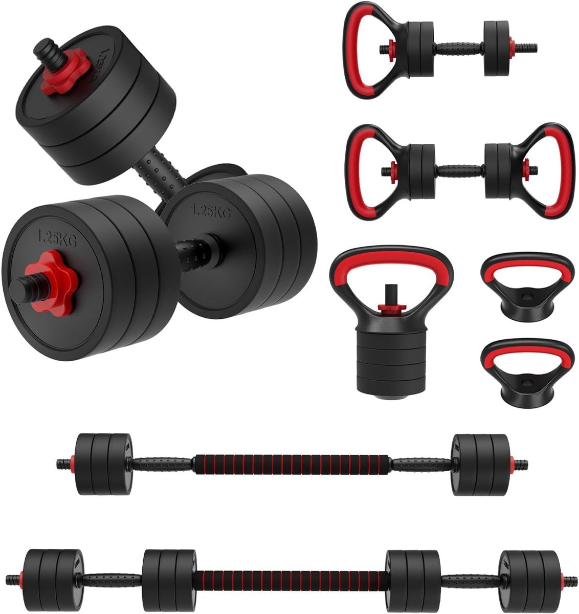 Verstelbare Dumbbell Set - Fitness Gewicht - Kracht Training - 4-in-1 Multifunctioneel - 10KG - Zwart